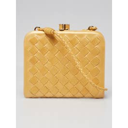 Bottega Veneta Bottega Veneta Light Gold Intrecciato Woven Nappa Leather Coin Purse w/Strap