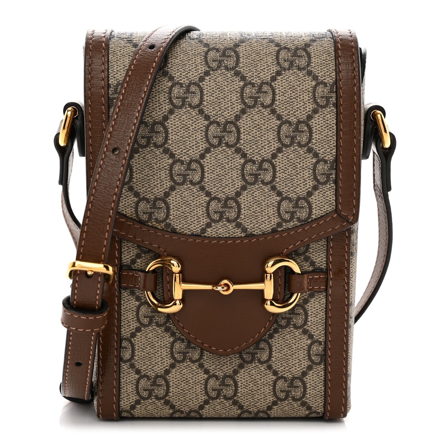Gucci GG Supreme Monogram Mini Horsebit 1955 Crossbody Bag Beige Brown Sugar