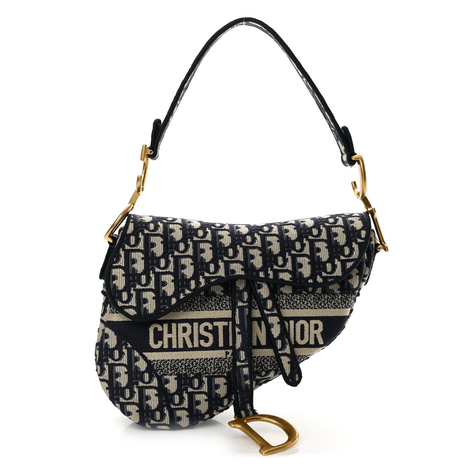 Christian Dior Oblique Embroidered Saddle Bag Blue