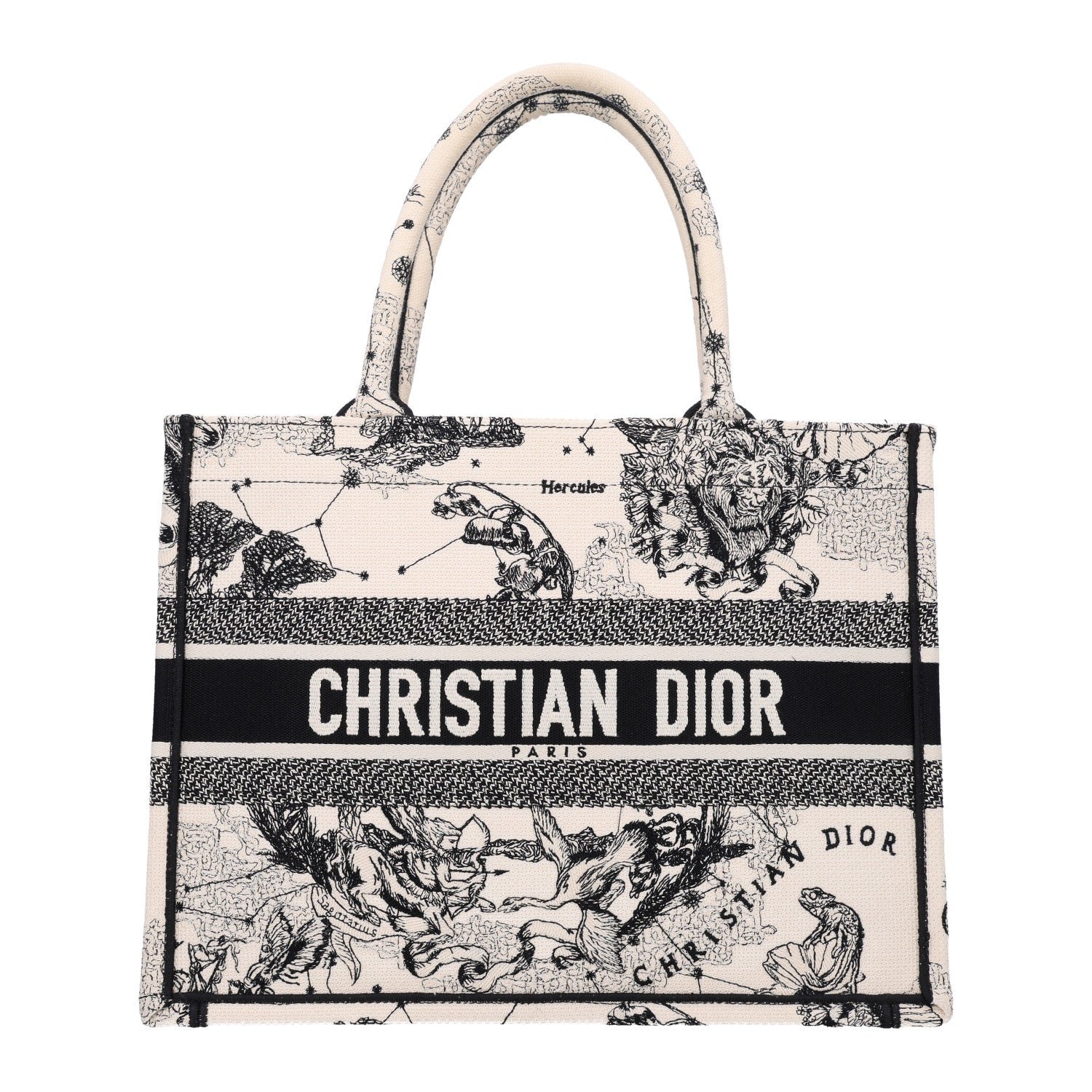 Christian Dior Canvas Zodiac Toile De Jouy Embroidered Medium Book Tote Latte