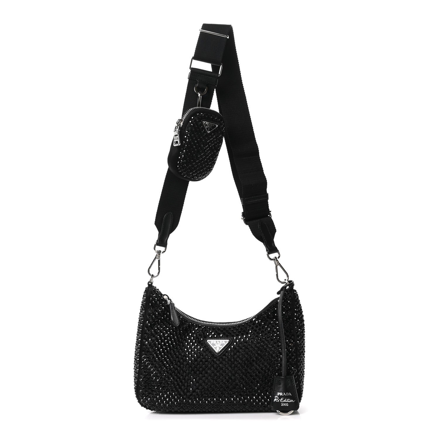 Prada Satin Crystal Re-Edition 2005 Shoulder Bag Black