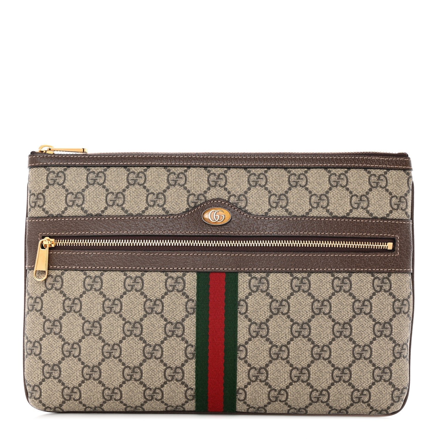 Gucci GG Supreme Monogram Large Ophidia Pouch Clutch Brown