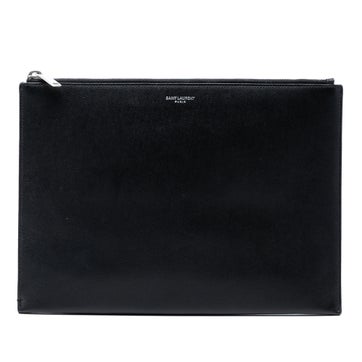 Calf Leather Grained Leather Zip Clutch