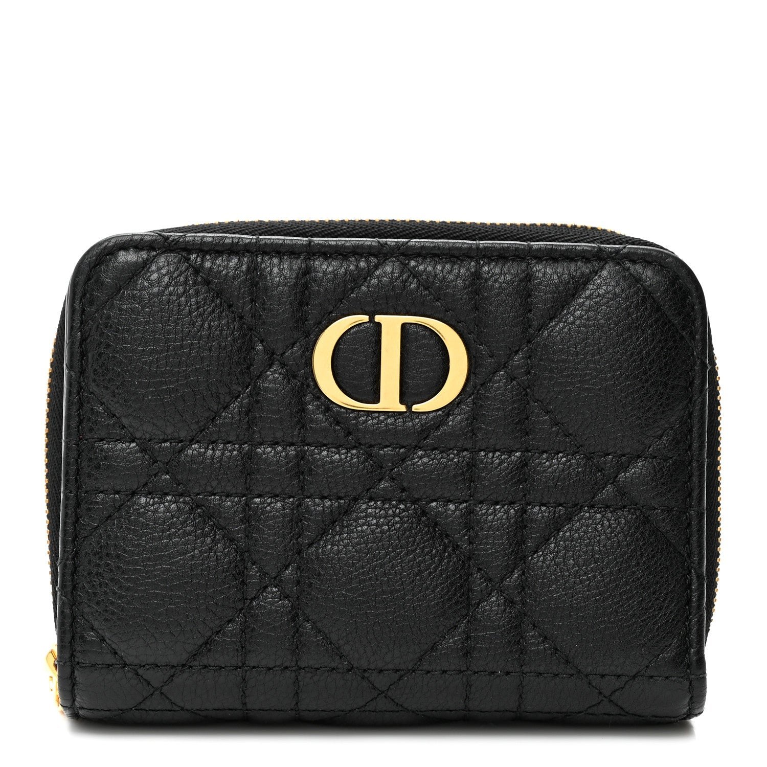 Christian Dior Grained Calfskin Supple Cannage Caro Scarlet Zipped Wallet Black
