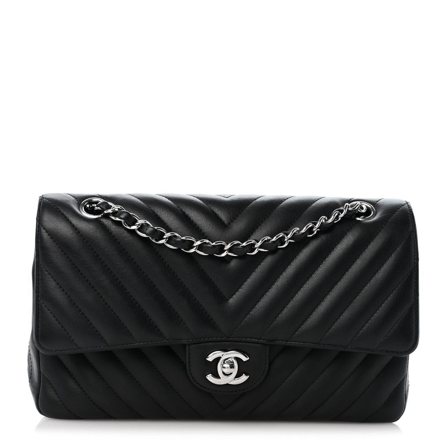 Chanel Lambskin Chevron Quilted Medium Double Flap Black