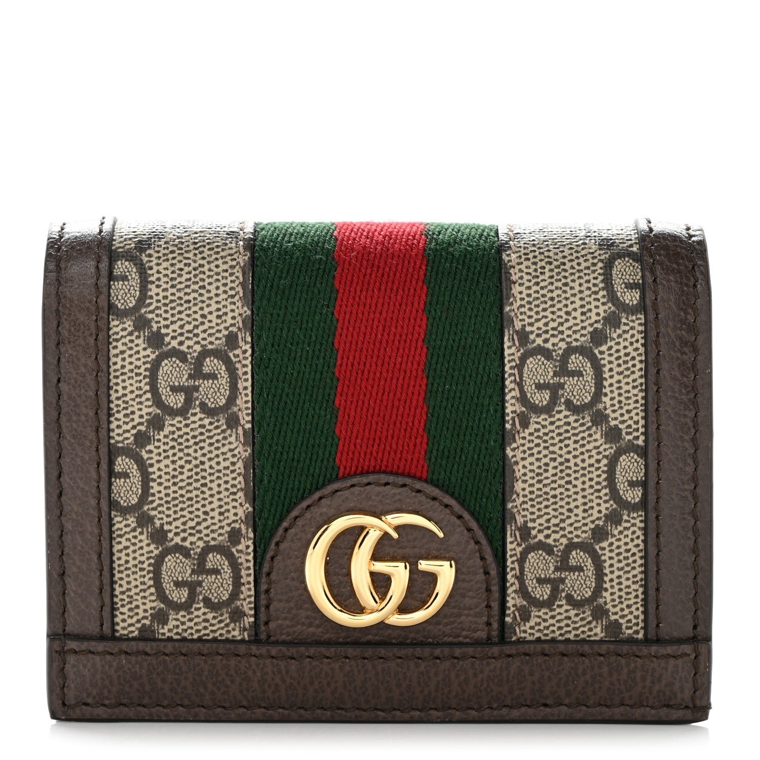 Gucci GG Supreme Monogram Web Ophidia Card Case Beige New Acero