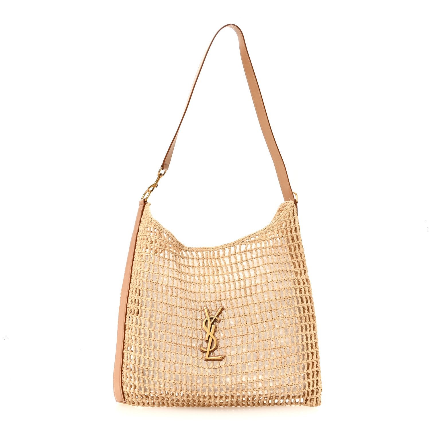 Saint Laurent Raffia Calfskin Oxalis Shoulder Bag Naturale Vintage Brown