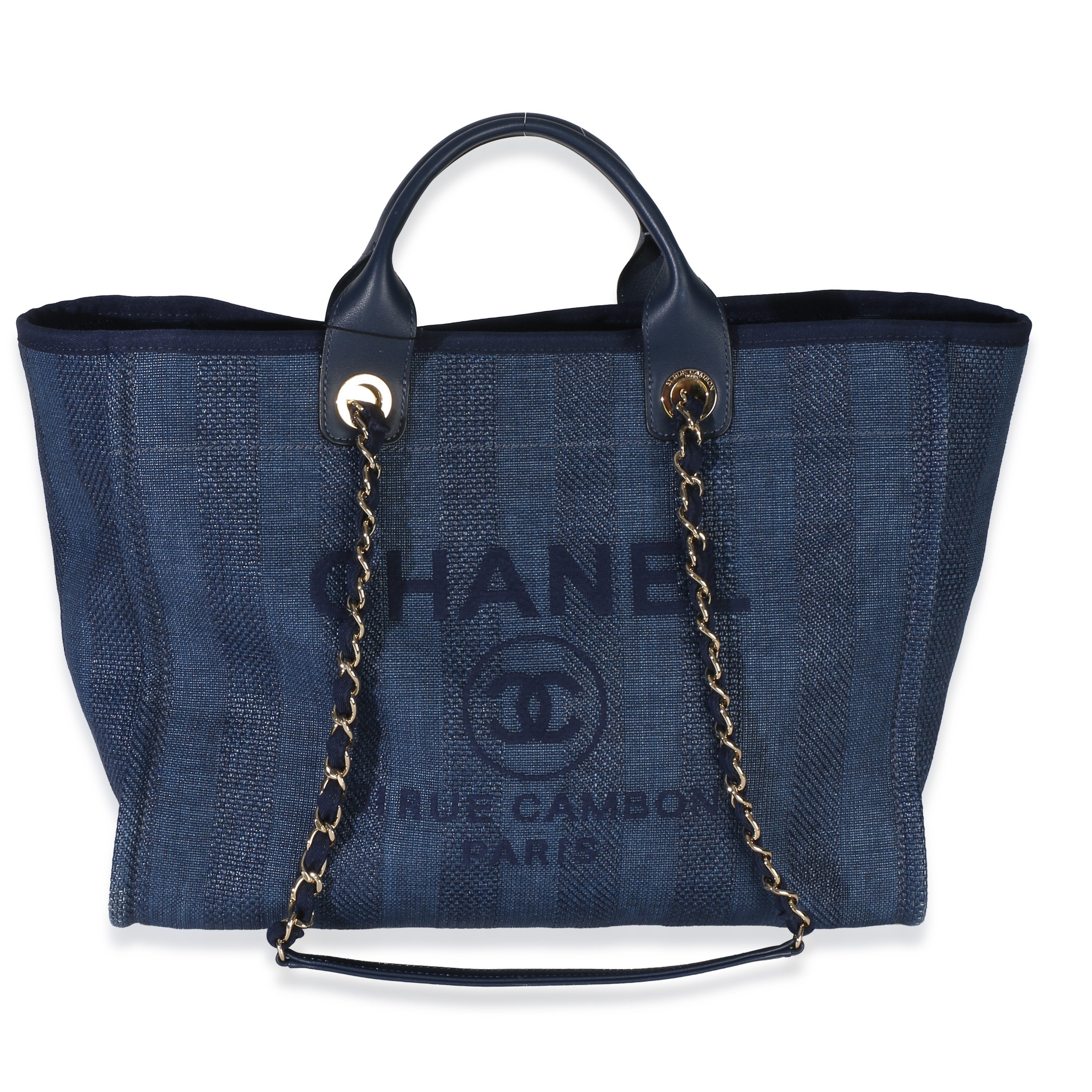 Navy Mixed Fibers Striped Large Deauville Tote