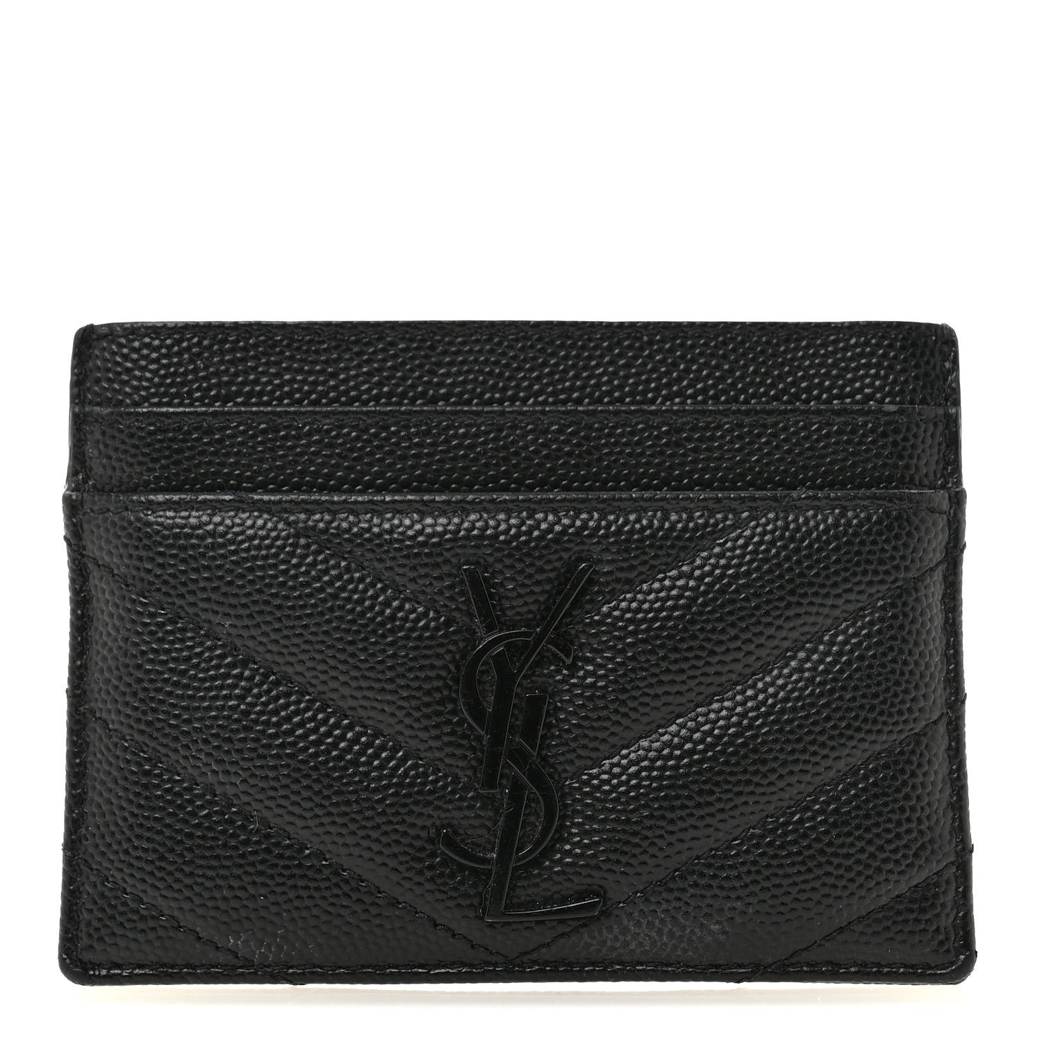 Saint Laurent Grain De Poudre Matelasse Chevron Monochrome Monogram Credit Card Case Black