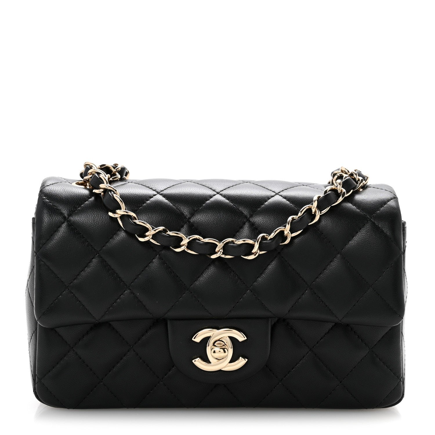 Chanel Lambskin Quilted Mini Rectangular Flap Black
