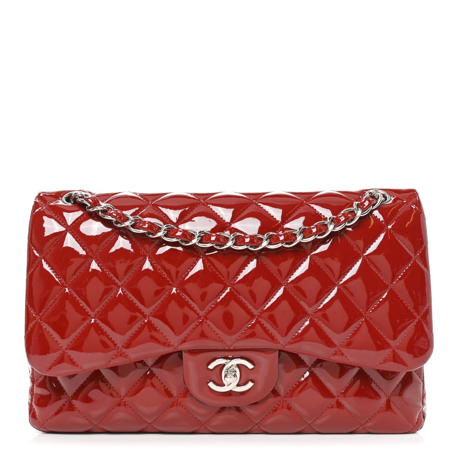 Chanel Patent Quilted Jumbo Double Flap Red