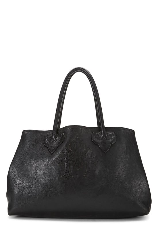 Black Leather 3 Crosses Patch Tote