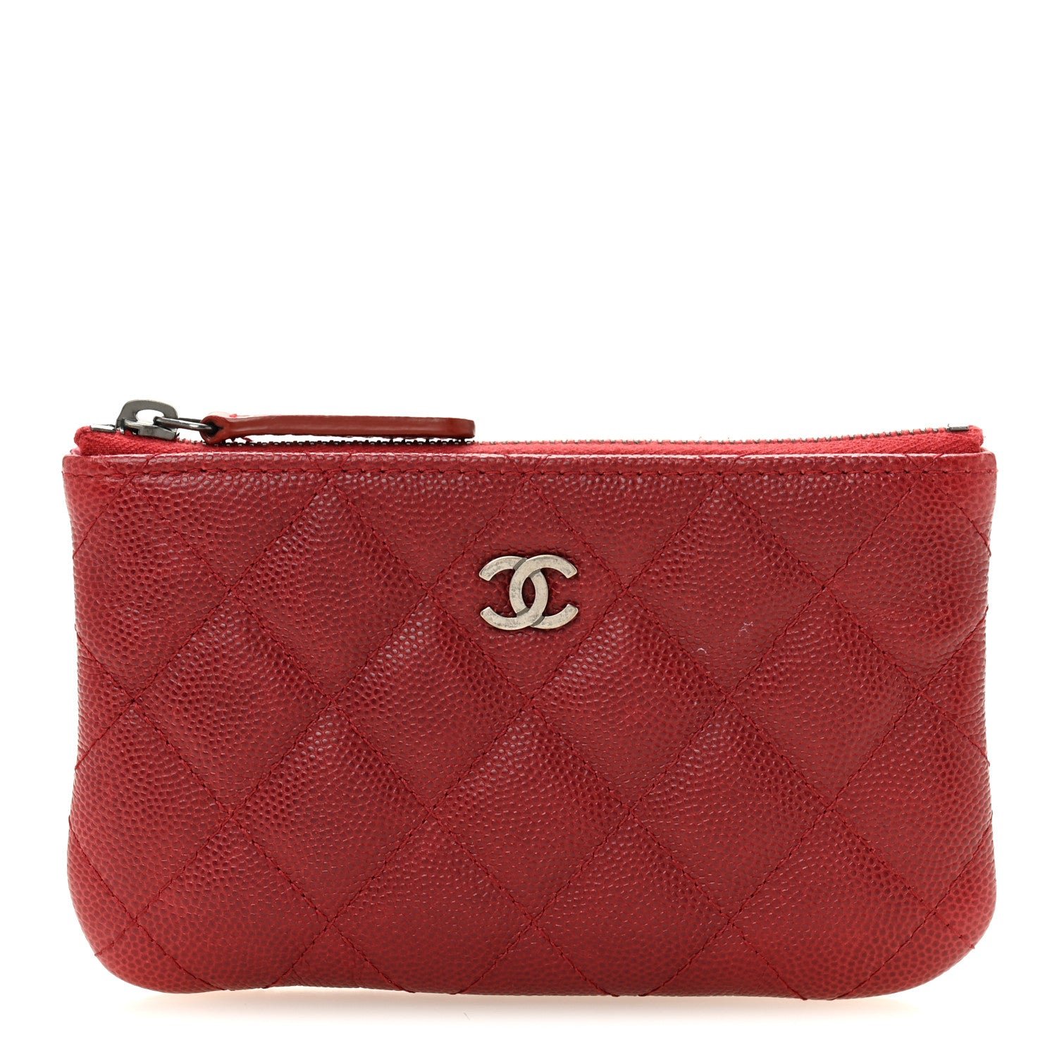 Chanel Caviar Quilted Small Cosmetic Case Dark Red