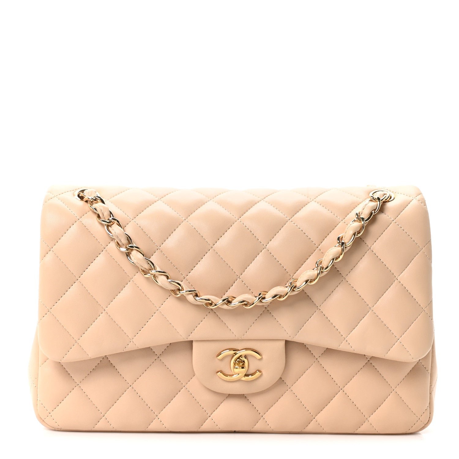 Chanel Lambskin Quilted Jumbo Double Flap Beige