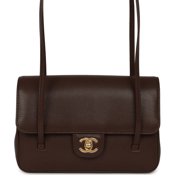 Chanel Small Preppy Coco Flap Bag Dark Brown Shiny Caviar Brushed Gold Hardware