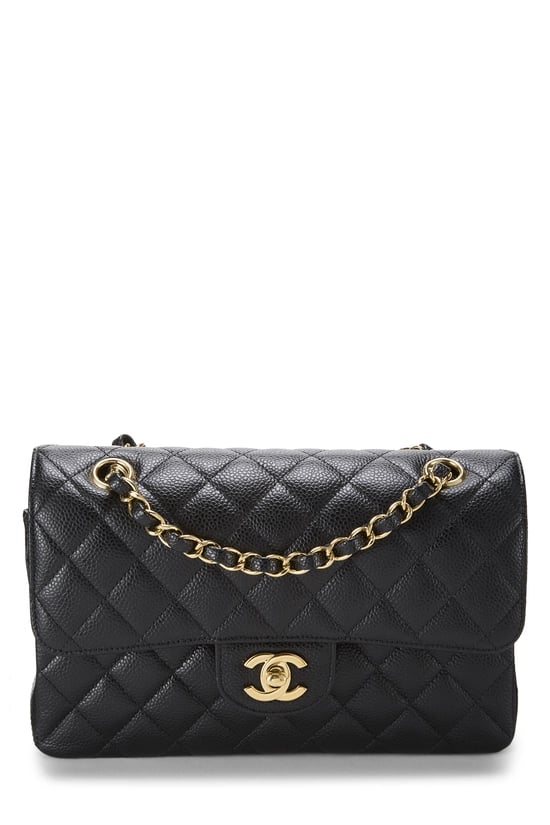 Black Quilted Caviar Classic Double Flap Small