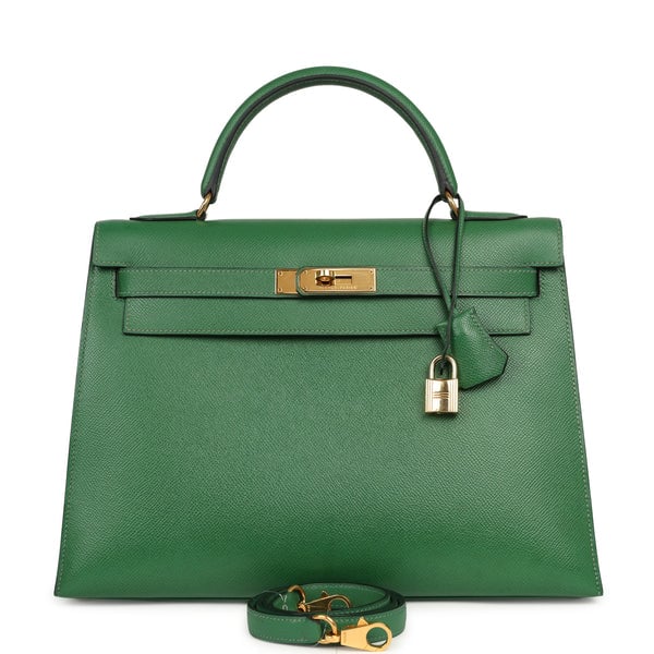Hermes Vintage Hermes Kelly Sellier 32 Vert Bengale Courchevel Gold Hardware