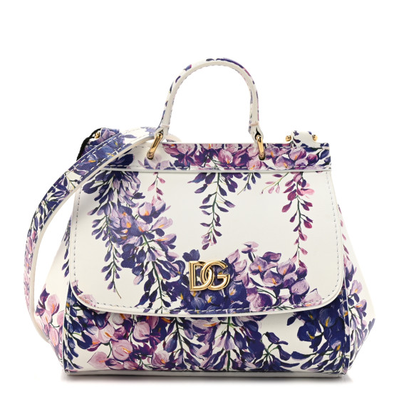 Dolce & Gabbana Dauphine Mini Floral Print Miss Sicily Satchel White Multicolor
