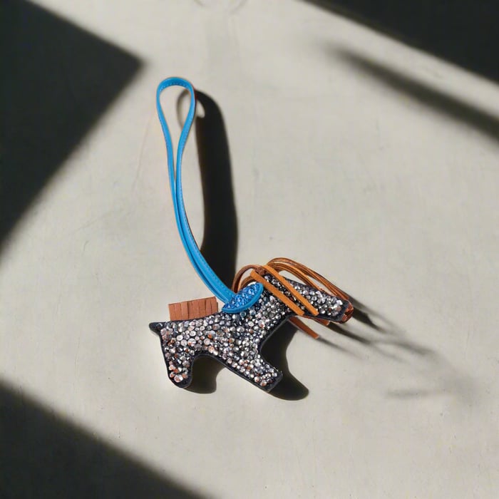 Hermes Hermès Rodeo Gold and Blue Aztec Bag Charm Custom Swarovski PM