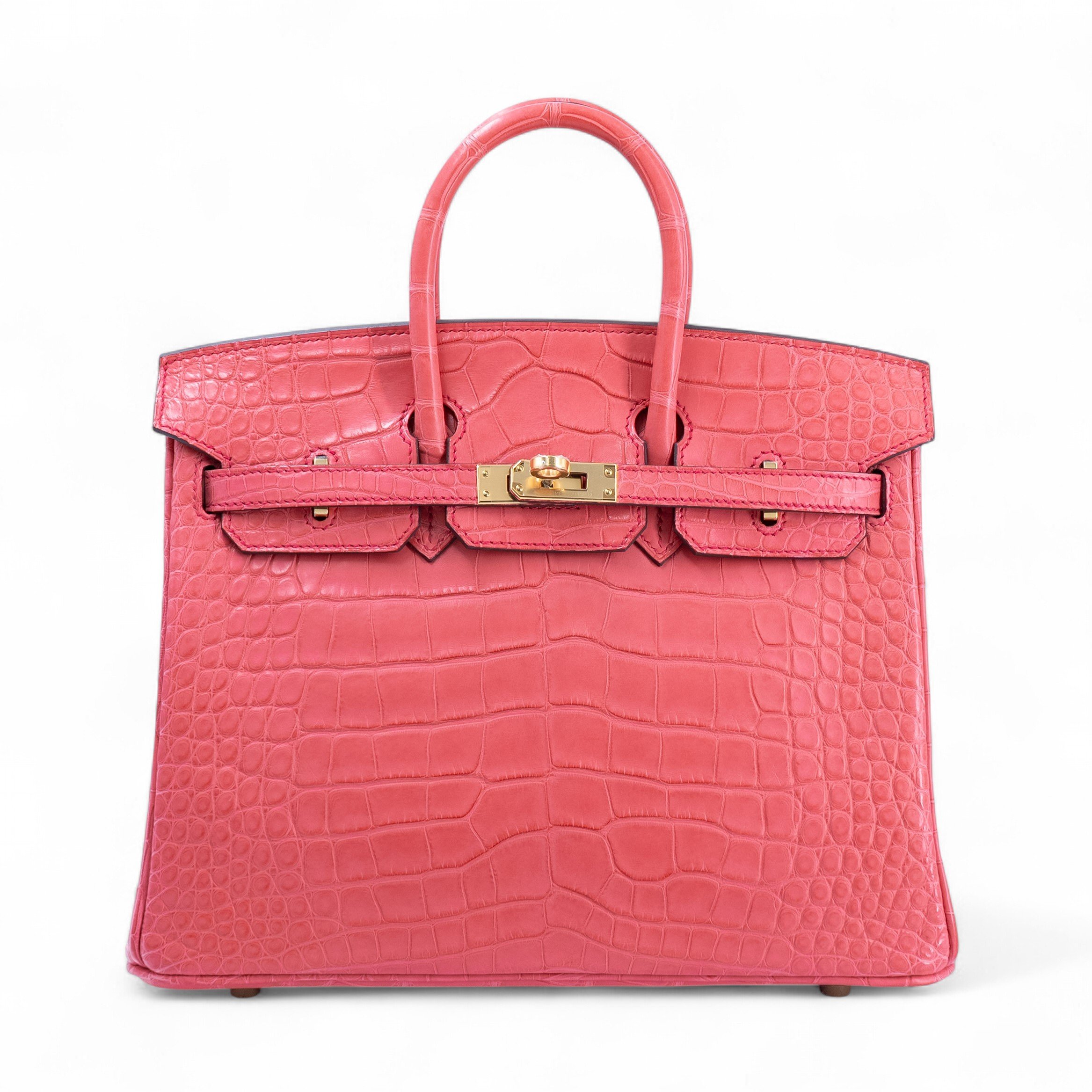 Unused ( Rank NS ) HERMÈS Birkin 25 Bougainvillea (A5) Matte Alligator Gold hardware Y (2020)