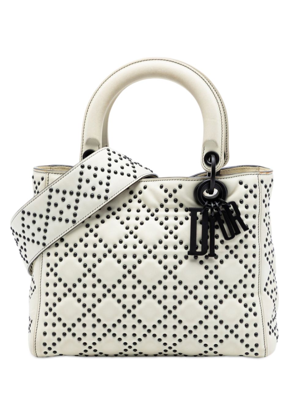 2018 Medium Lambskin Cannage Studded Supple Lady Dior satchel