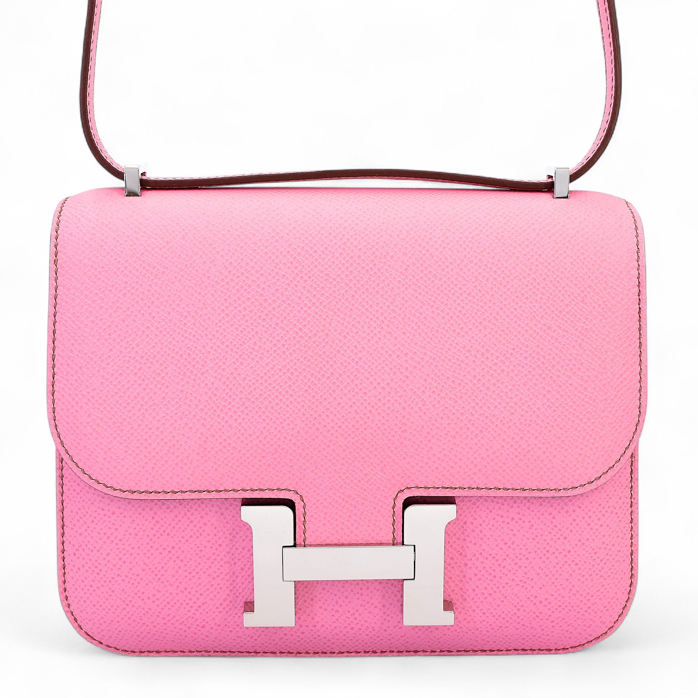 Excellent ( Rank SA )  HERMÈS  Constance Mini Pink (5P) Epsom Palladium hardware Z (2021)