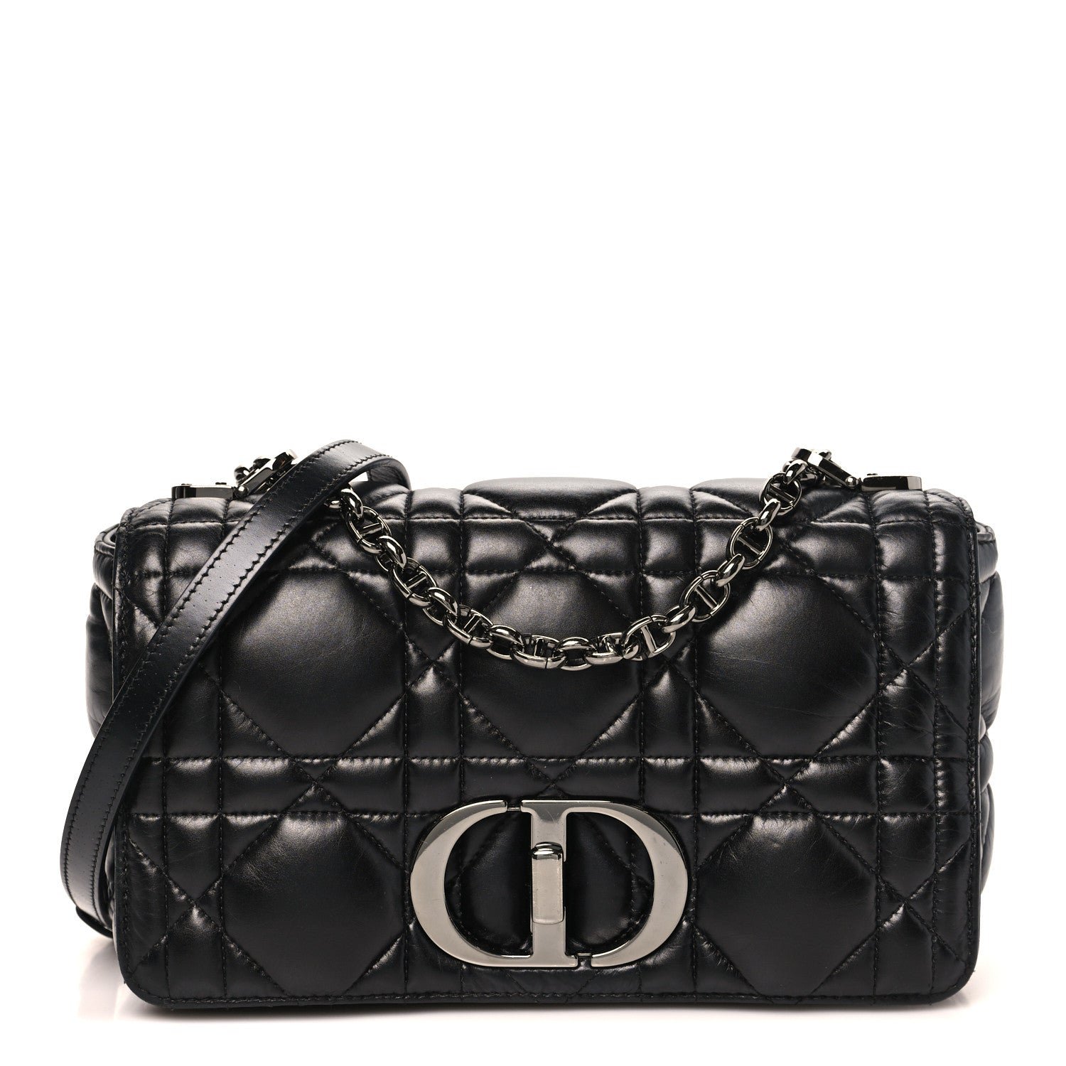 Christian Dior Calfskin Macrocannage Medium Caro Bag Black