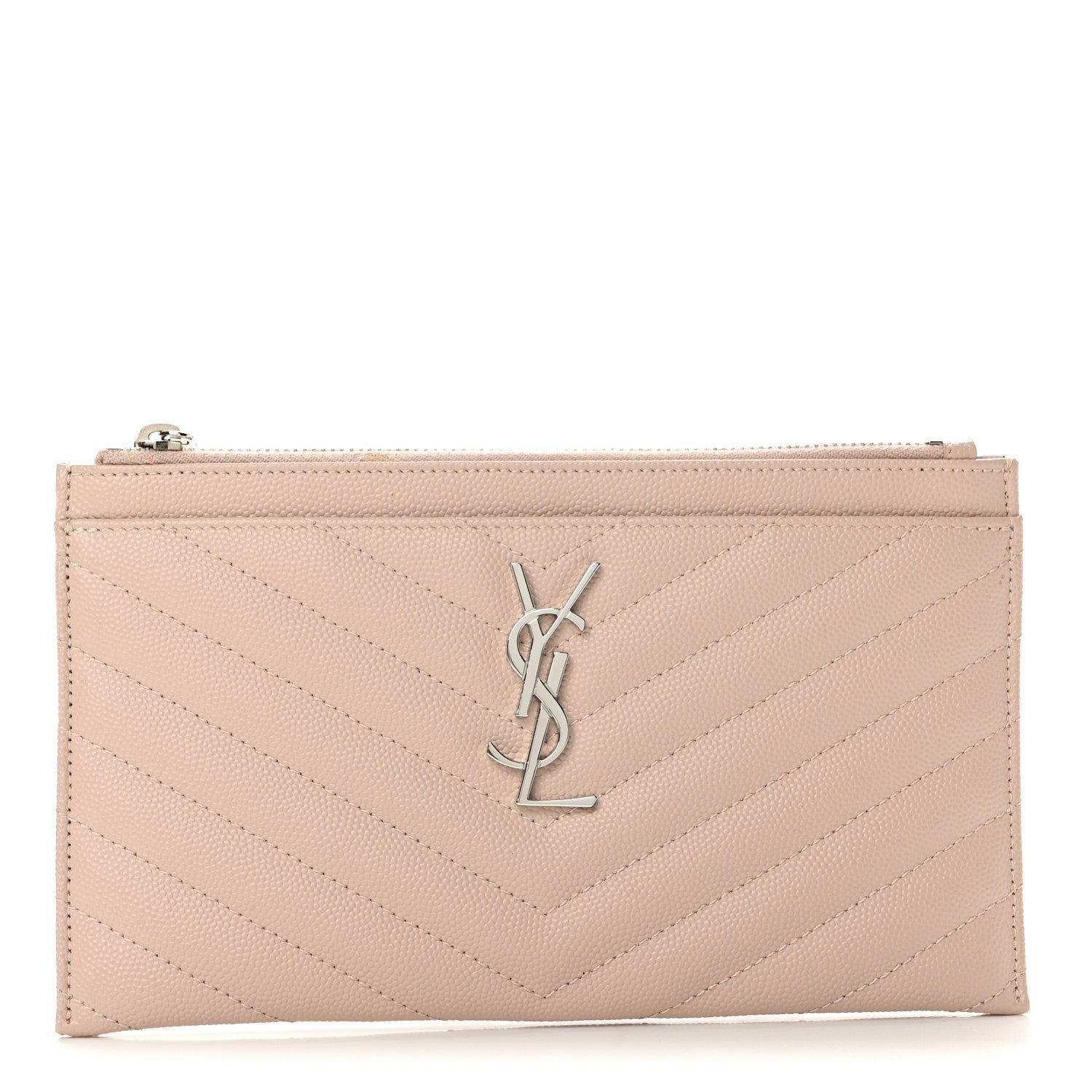 Saint Laurent Grain De Poudre Chevron Monogram Bill Pouch Marble Pink