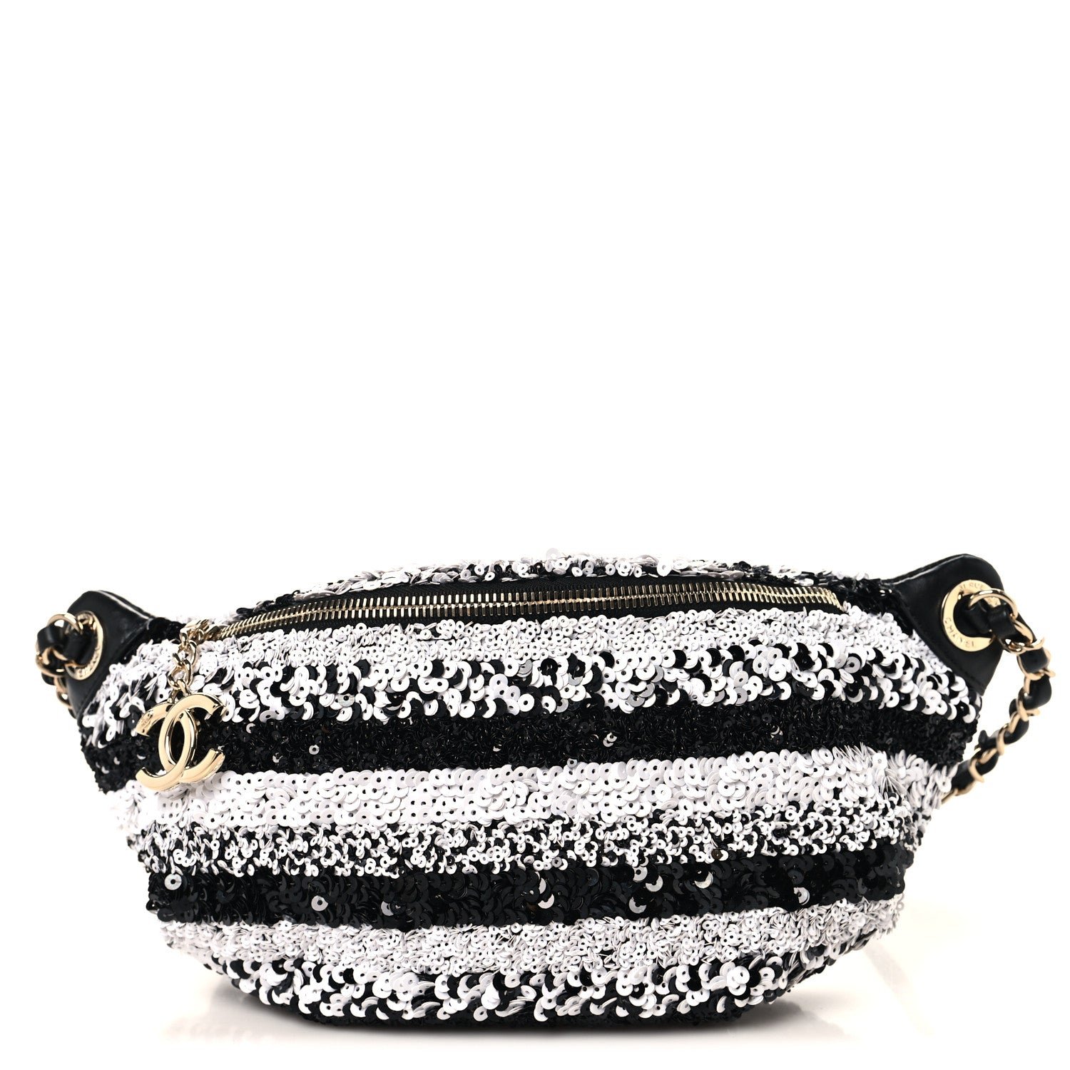 Chanel Sequin Coco Cuba Waist Bag Fanny Pack Black White