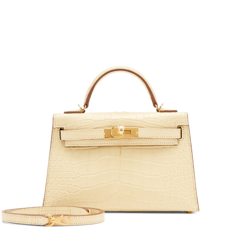 Vanille Matte Mississippiensis Alligator Mini Kelly 20 II Gold Hardware, 2024