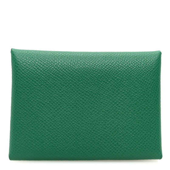 Hermes Epsom Verso Calvi Duo Card Case Vert Vertigo Jaune Milton