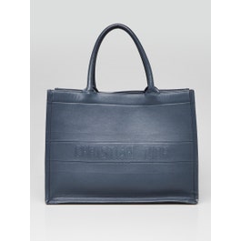 Dior Christian Dior Blue Oblique Embossed Calfskin Leather Book Tote Bag