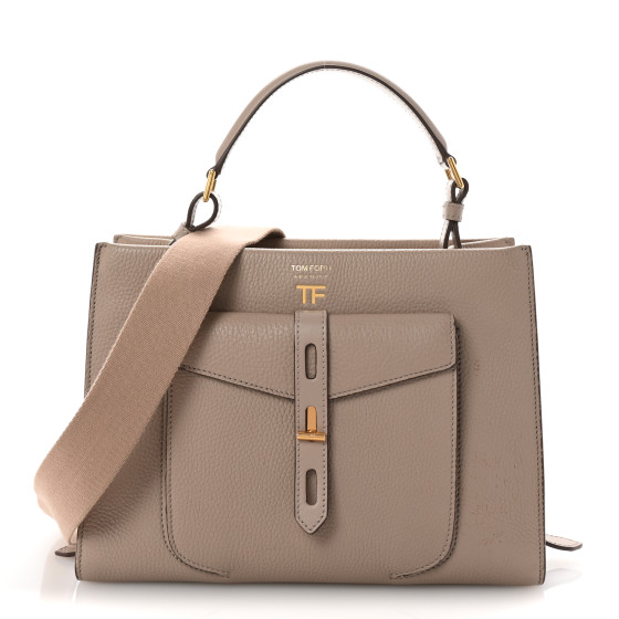 Tom Ford Calfskin T Twist Top Handle Bag Beige