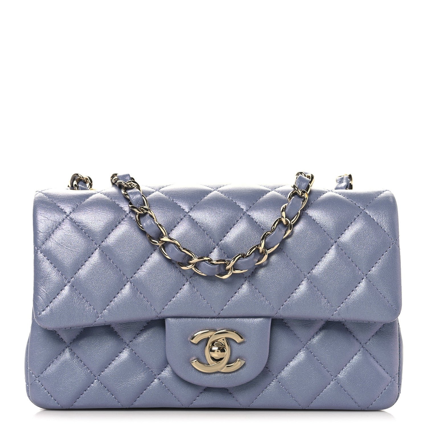 Chanel Iridescent Lambskin Quilted Mini Rectangular Flap Light Purple