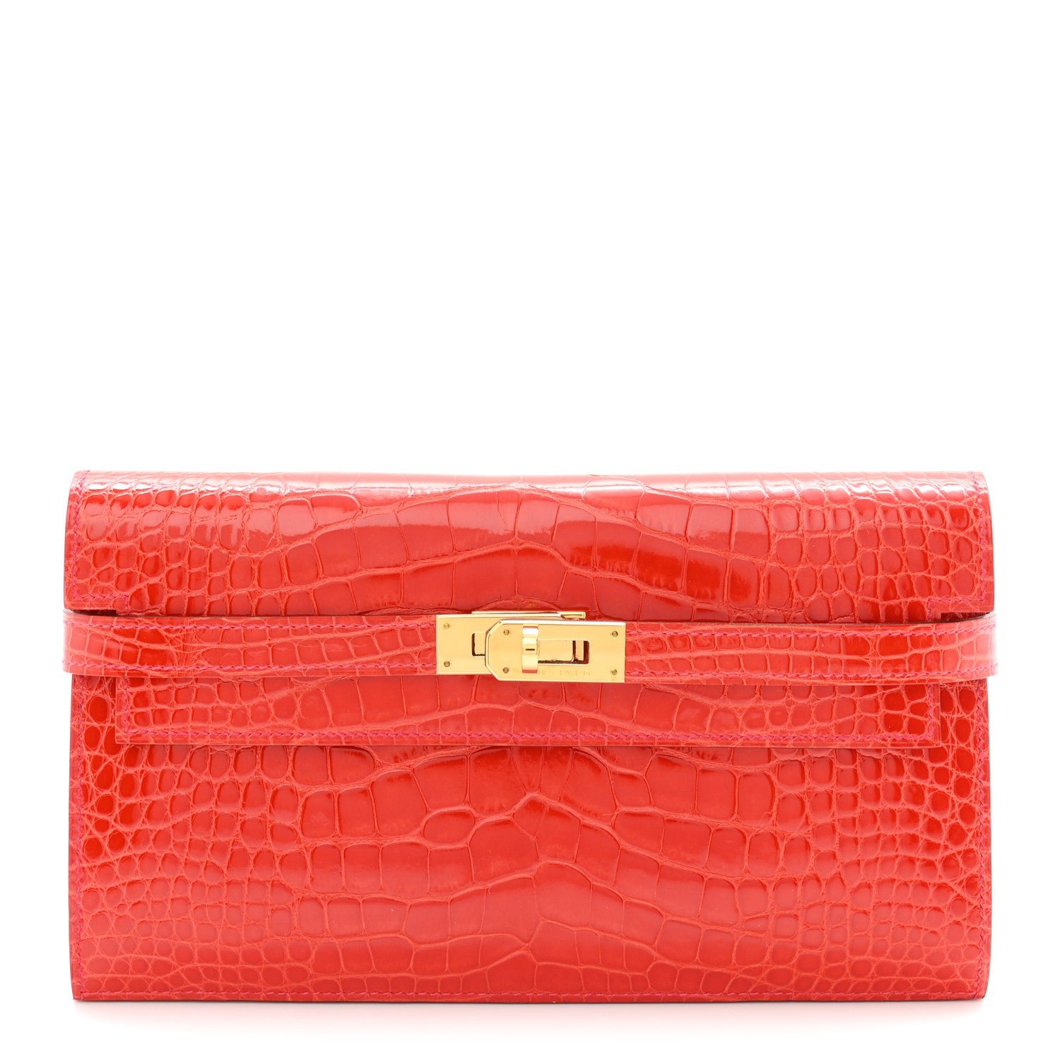 Hermes Shiny Alligator Kelly Longue Wallet Geranium