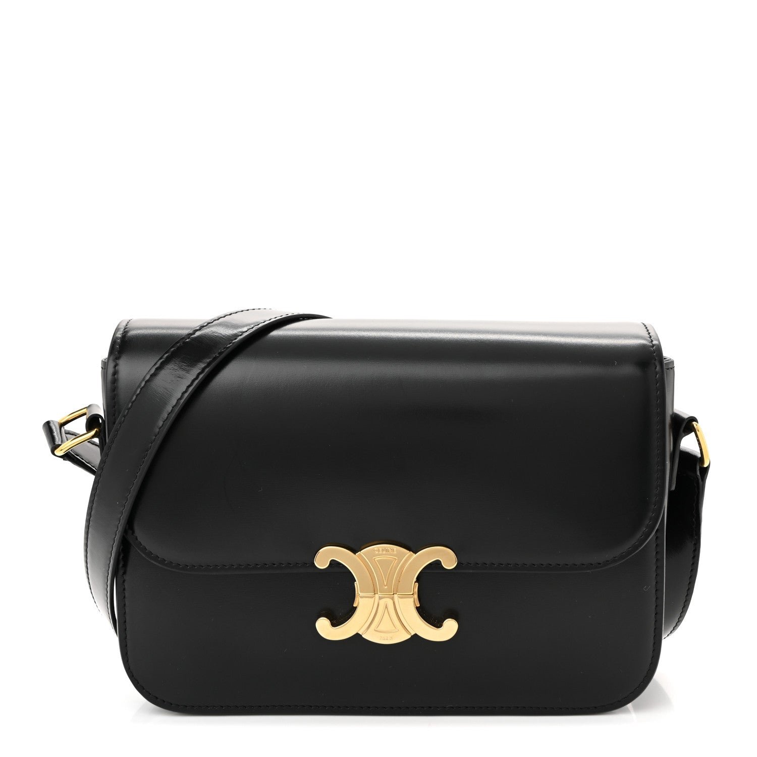 Celine Celine Shiny Calfskin Medium Triomphe Black