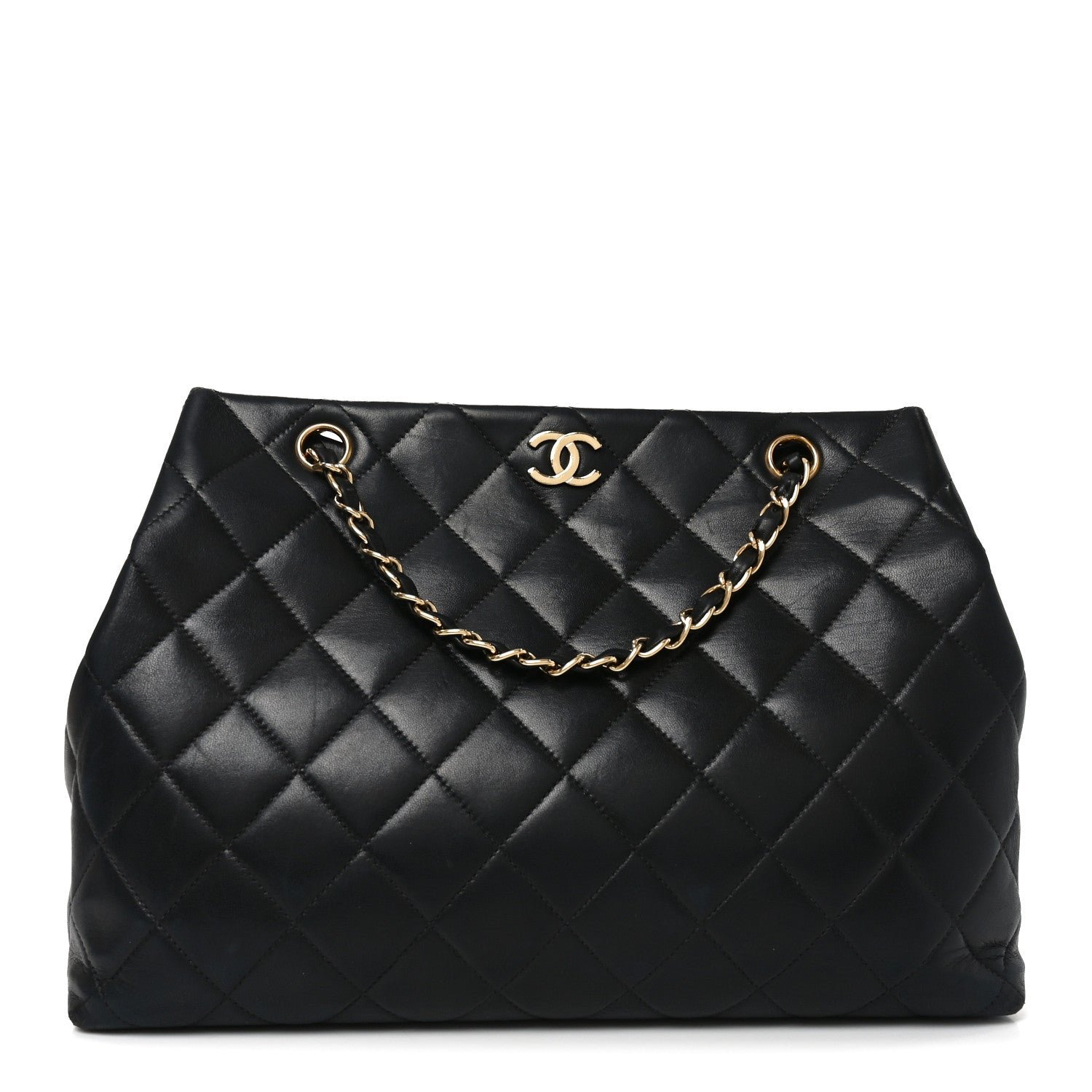 Chanel Lambskin Quilted Small Shopping Tote Black
