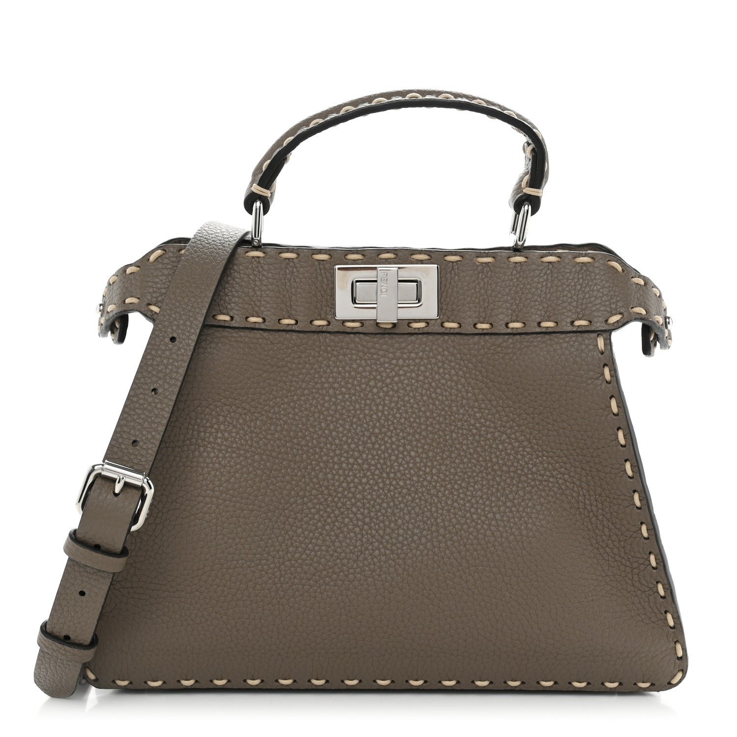 Fendi Vitello Granato Camoscio Selleria Macro Stitchings Small Peekaboo I SEE U Satchel Tartufo