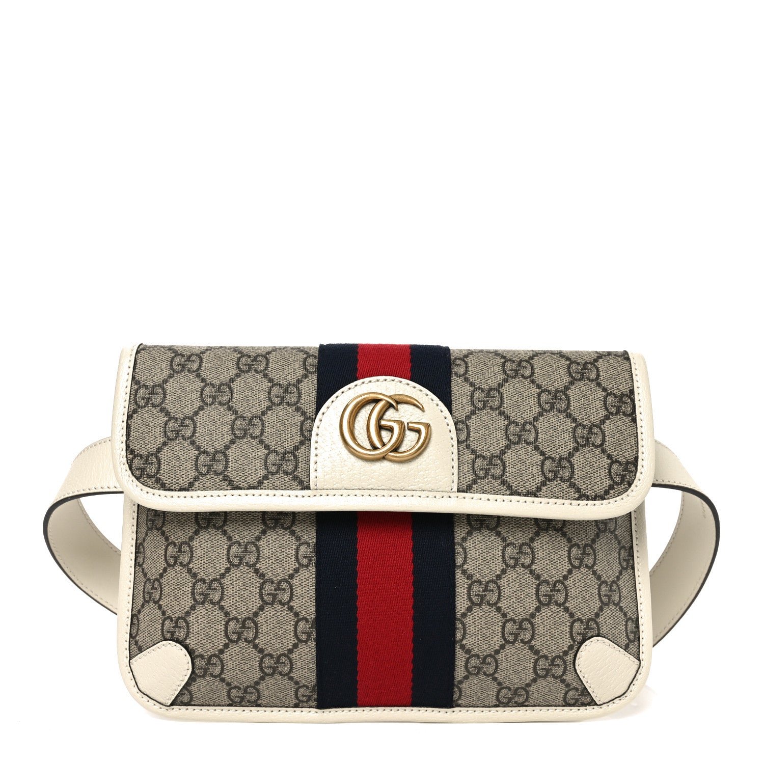Gucci GG Supreme Monogram Web Small Ophidia Belt Bag 85 34 Beige Ebony White
