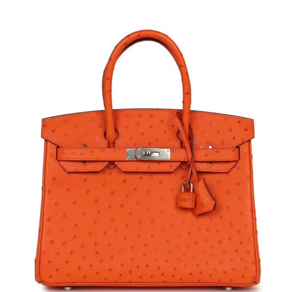 Hermes Pre-owned Hermes Birkin 30 Tangerine Ostrich Palladium Hardware