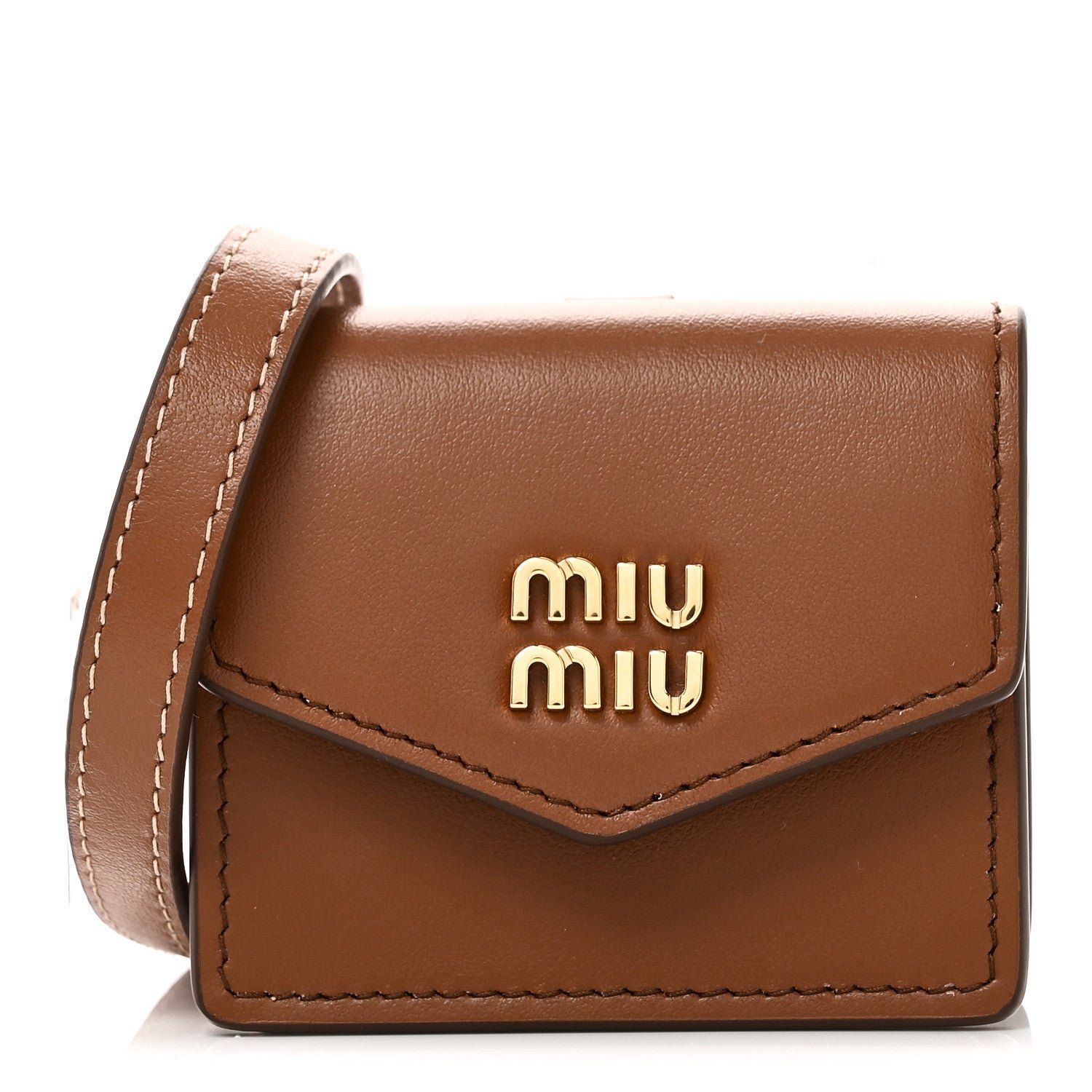 Miu Miu Nappa Flap Pouch Bag Charm Cognac Orange