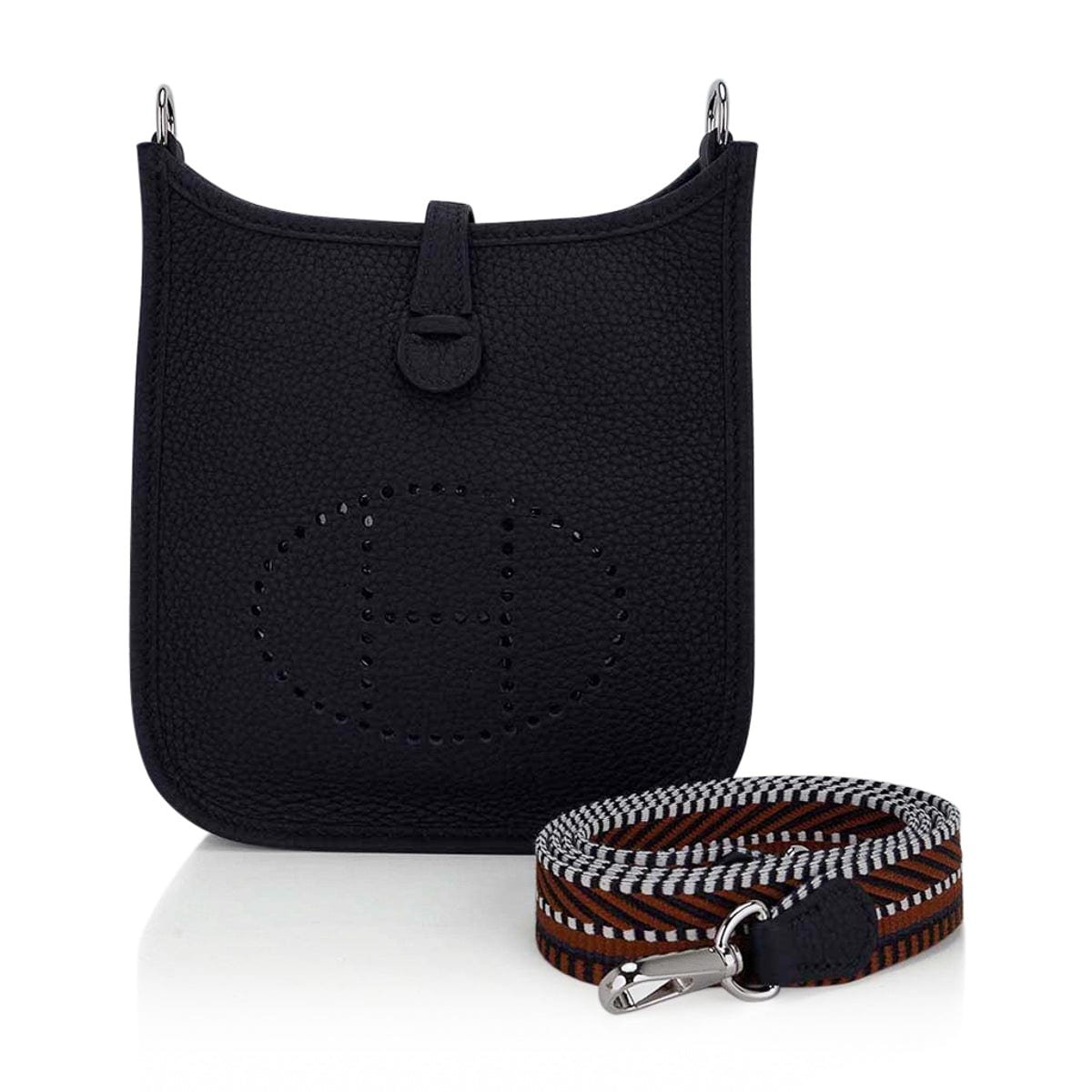 Hermes Hermes Mini Evelyne TPM Bag Black Clemence Leather Cavale Strap with Palladium Hardware