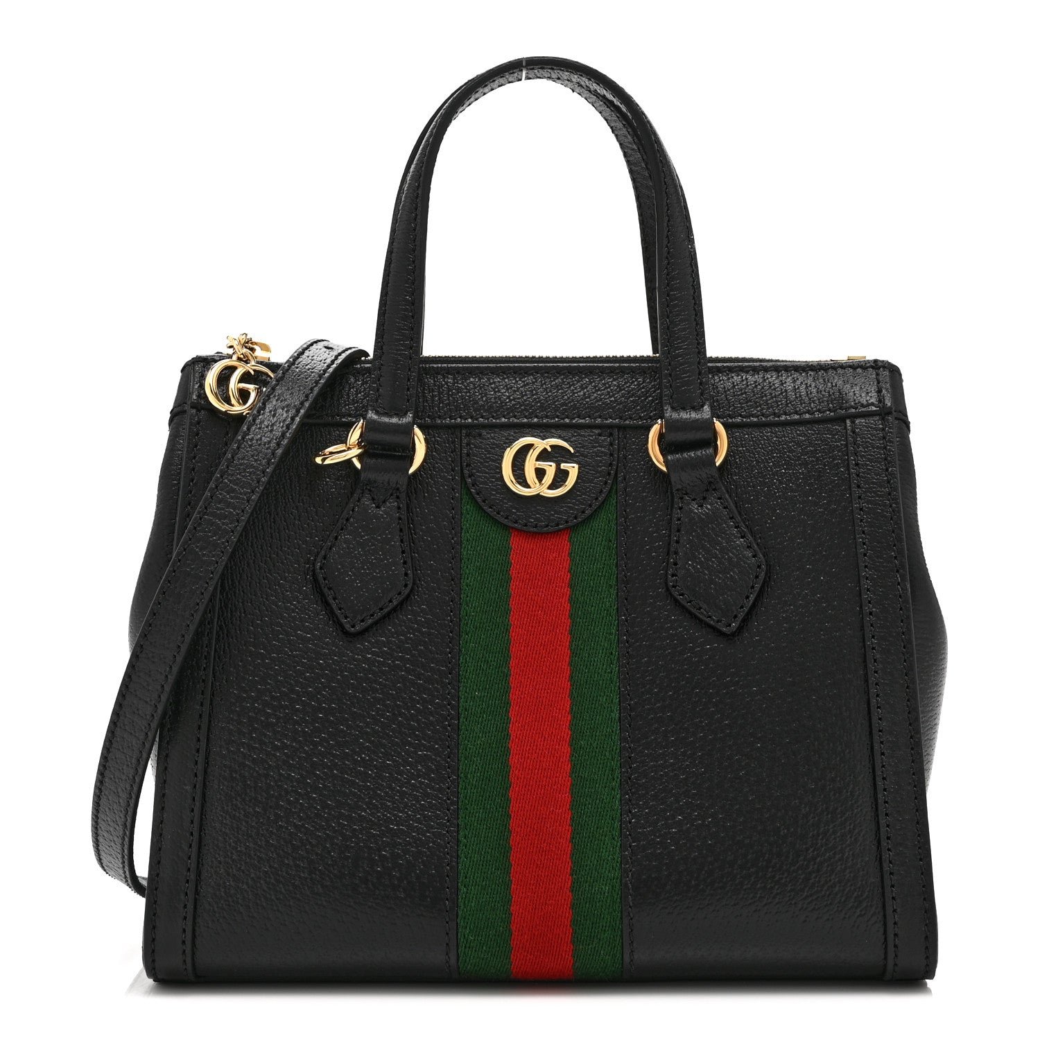 Gucci Textured Calfskin Web Small Ophidia Tote Bag Black