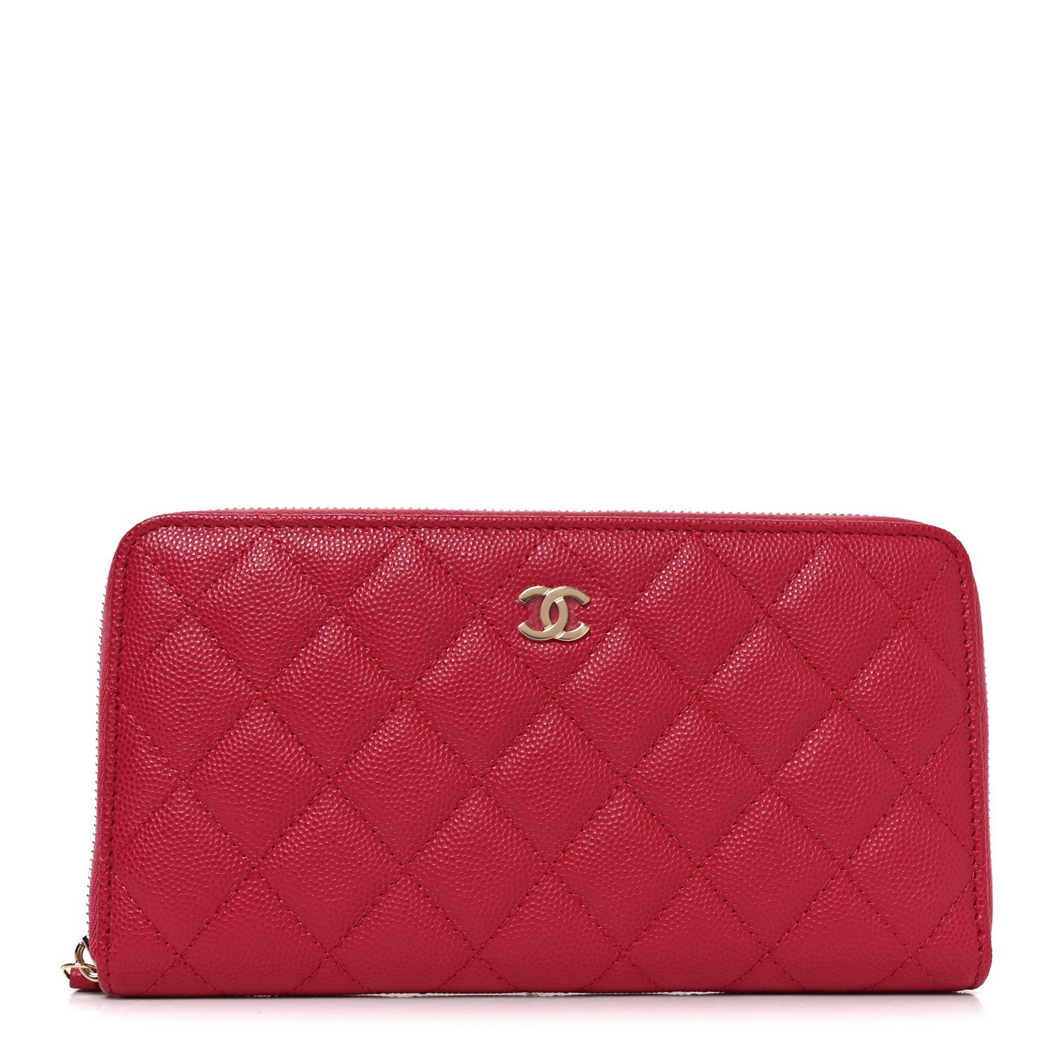 Chanel Caviar Quilted Large Gusset Zip Around Wallet Dark Pink