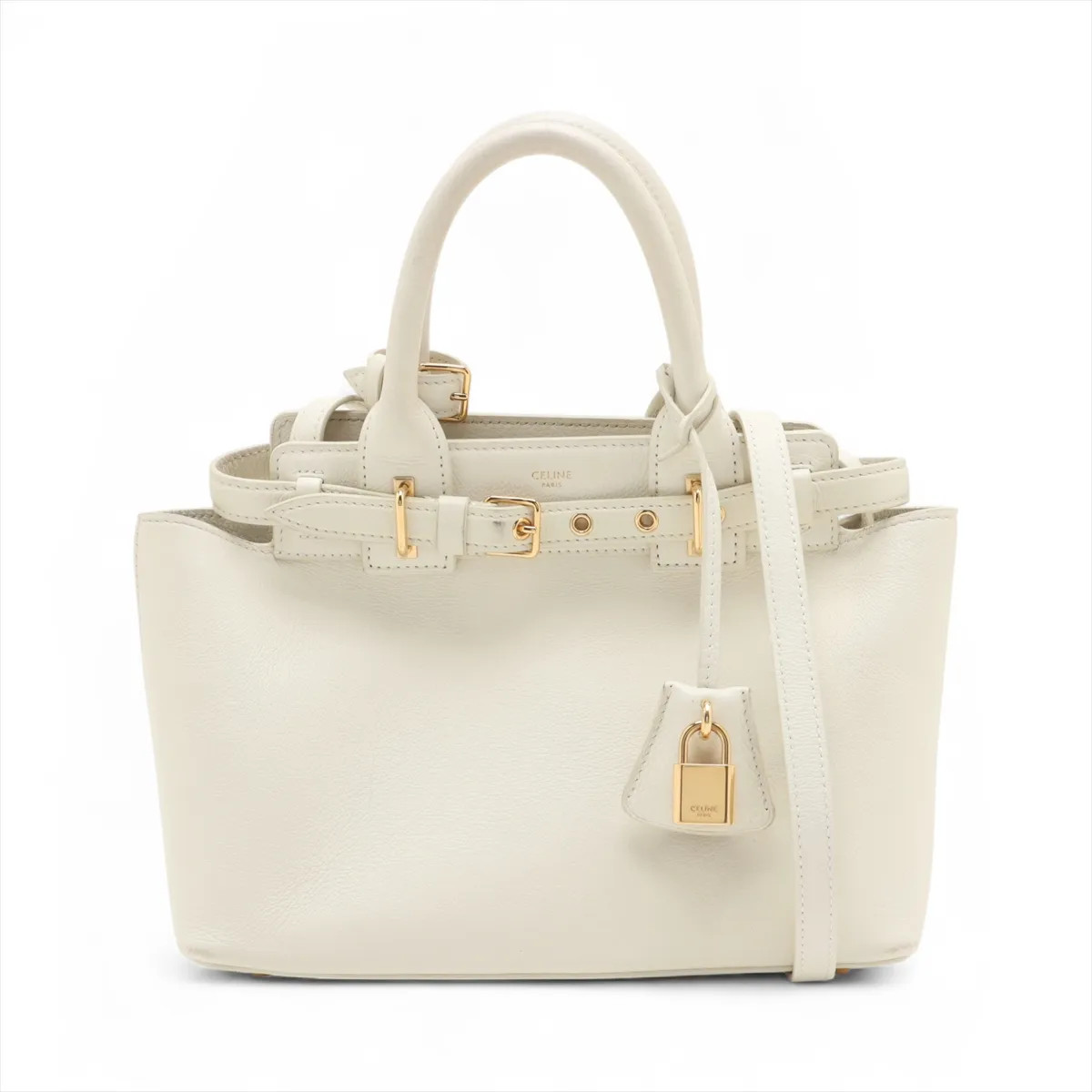 Celine Conti Leather 2 Way Handbag White