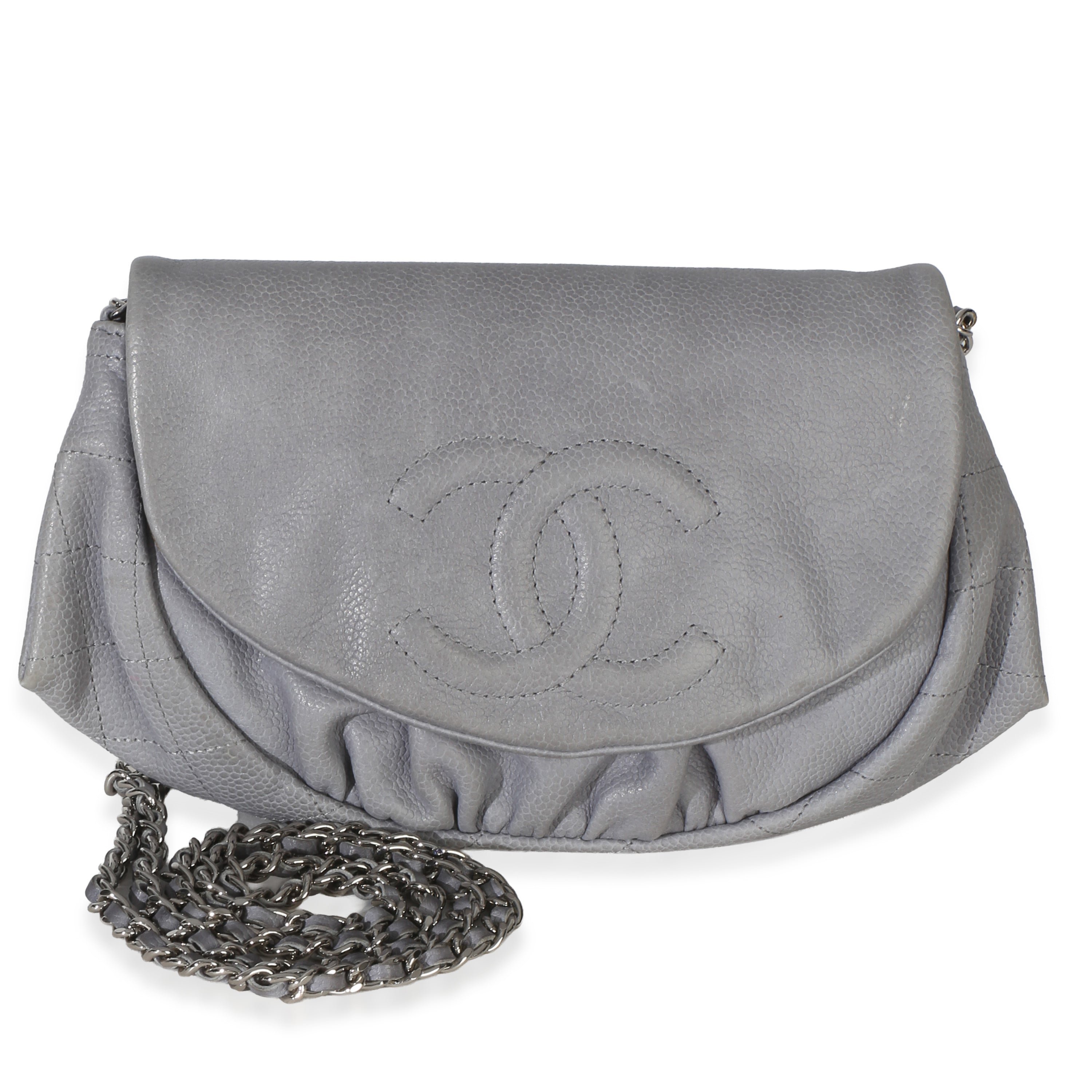 Grey Lambskin Half Moon Wallet On Chain