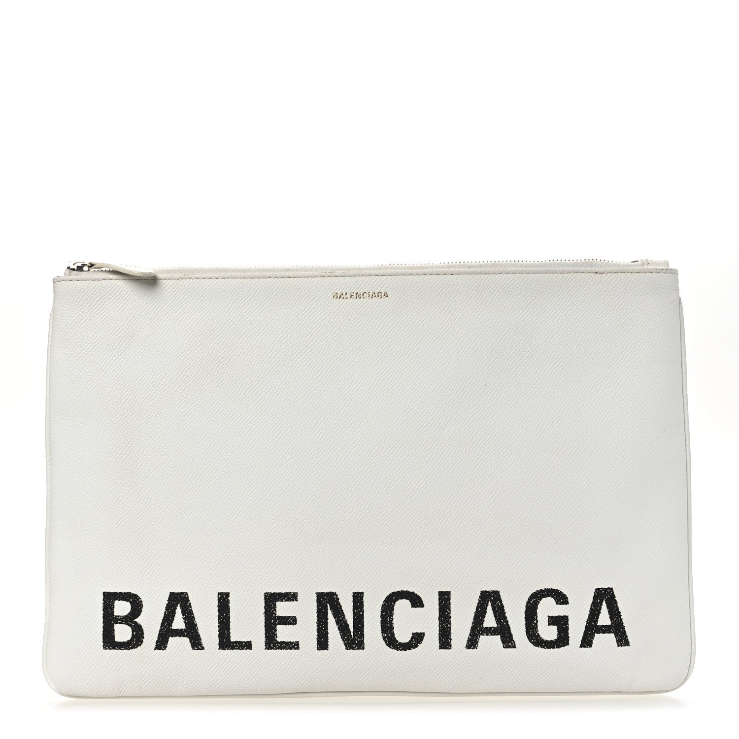 Balenciaga Calfskin Logo Large Zip Pouch White