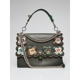Fendi Green Leather Flowerland Kan I Shoulder Bag 8BT283