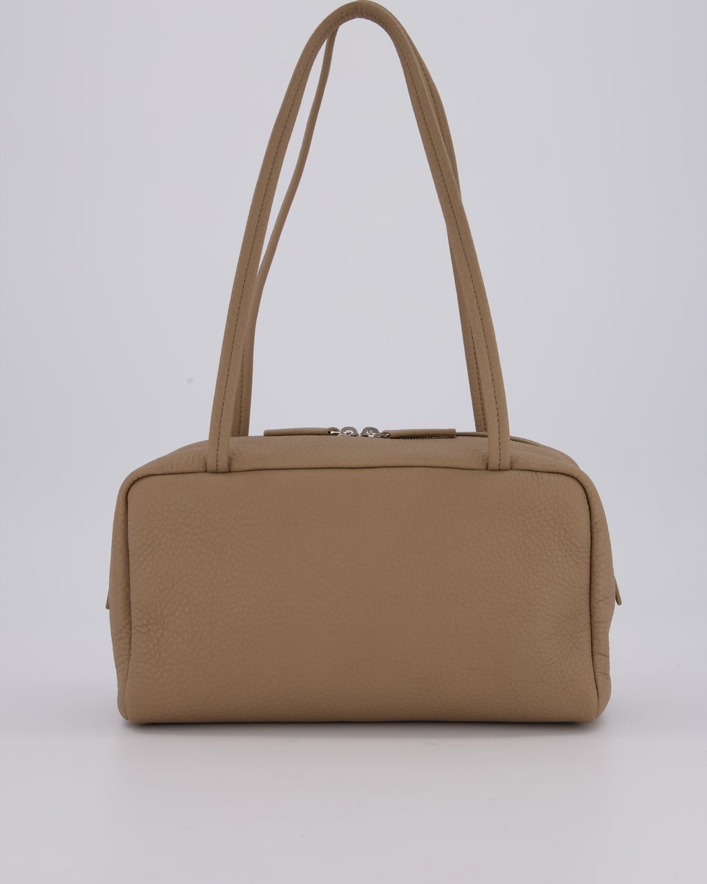 The Row The Row Astra Bowling Shoulder Bag in Textured Dark Taupe Leather with Silver Hardware