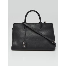 Yves Saint Laurent Black Grained Calfskin Leather Cabas Rive Gauche Medium Bag